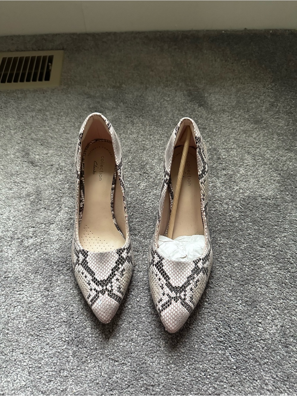 Clarks Women's Snake-Print Pointed Toe Pumps in Beige